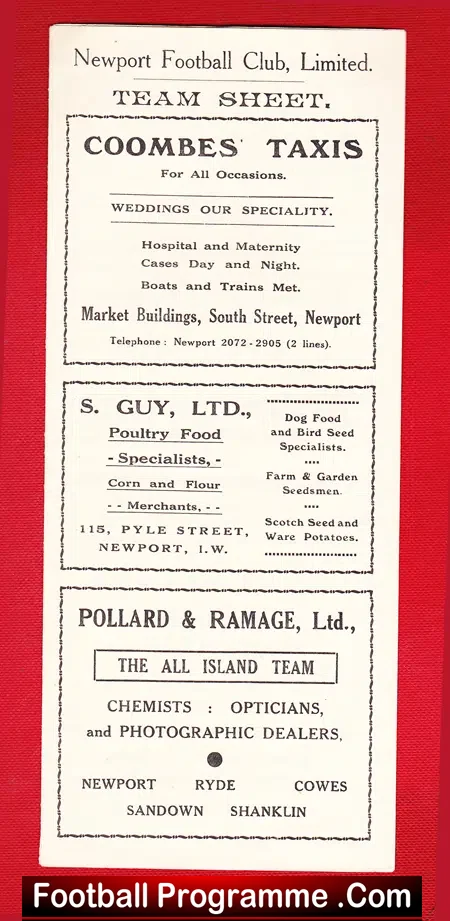 Newport County v Romsey 1949 – 1940s Reserves Match