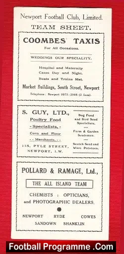 Newport County v Romsey 1949 – 1940s Reserves Match