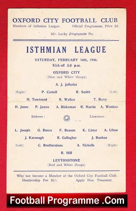 Oxford City v Leytonstone 1946 – 1940s