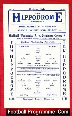 Sheffield Wednesday v Stockport County 1929 – Reserves 1920s