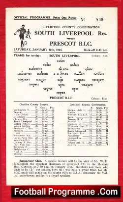 South Liverpool v Prescot BIC 1946 – 1940s Football Programme