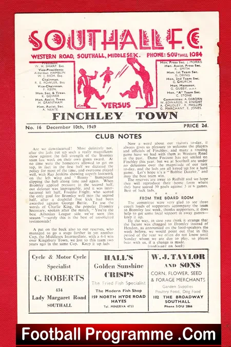 Southall v Finchley 1949 – Athenian League