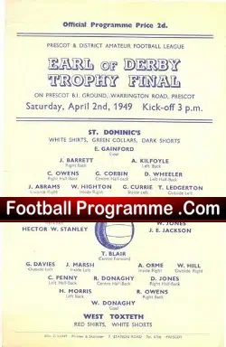 St Dominics v West Toxteth 1949 – Earl Of Derby Trophy Final