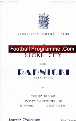 Stoke City v Radnicki  Yugoslavia 1956