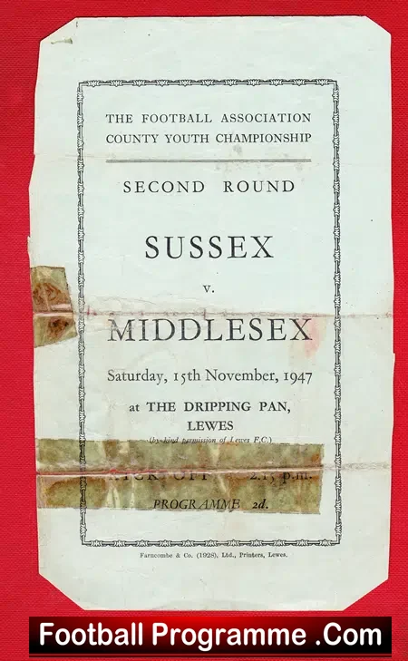 Sussex v Middlesex 1947 – Youth Match At Dripping Pan Lewes
