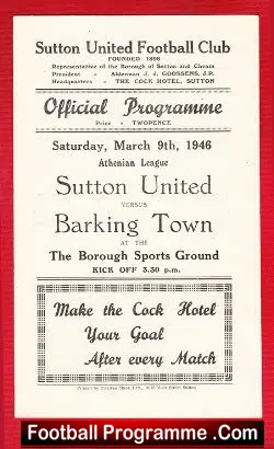 Sutton United v Barking 1946 – 1940s Football Memorabilia
