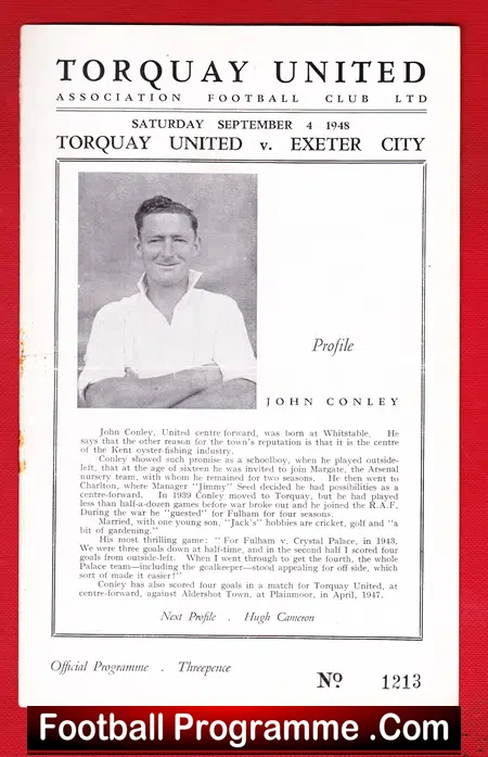 Torquay United v Exeter City 1948 – 1940s Football Programme