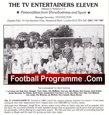 TV Entertainers v All Stars 1991 – at Fulham