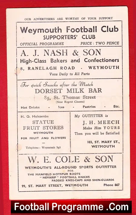 Weymouth v Hamworthy 1947 – 1940s