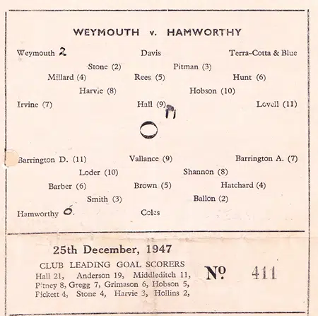 Weymouth v Hamworthy 1947 - 1940s