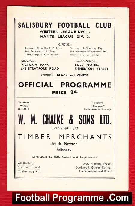 Wiltshire v Somerset 1949 – Youth Match at Salisbury