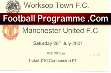 Worksop Town v Manchester United 2001 – Ticket Stub