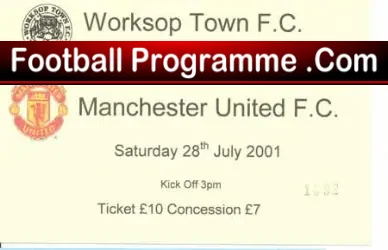 Worksop Town v Manchester United 2001 – Football Ticket Stub