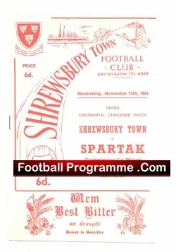 Shrewsbury Town v Spartak 1963 – Czechoslavakian