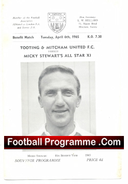 Micky Stewart Testimonial Benefit Match Tooting Mitcham 1965