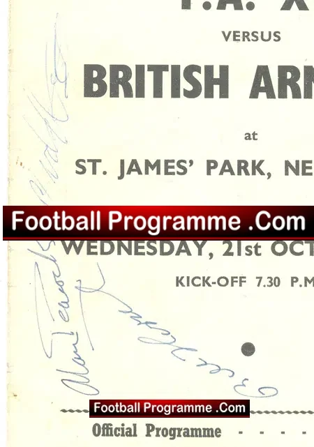 Army v FA XI 1959 – St James Park Newcastle Signed