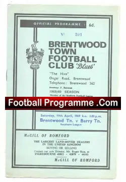 Brentwood Town v Barry Town 1969 - football programme