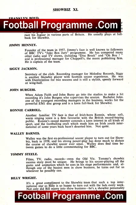Derby Pressmen v Show Biz XI 1963 – inc Sean Connery