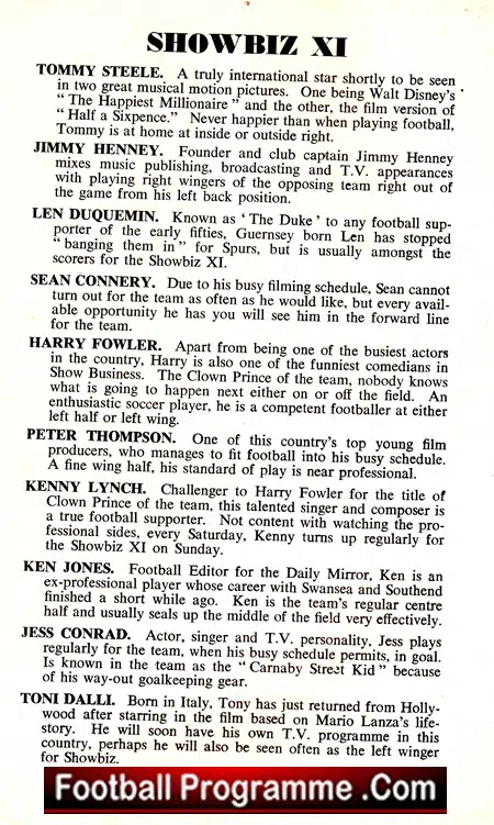 Edmonton Round Table Showbiz v All Stars 1968 – Inc Sean Connery