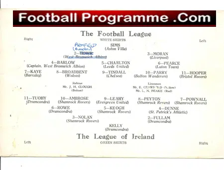 Football League v Ireland Football League 1957 – at Leeds