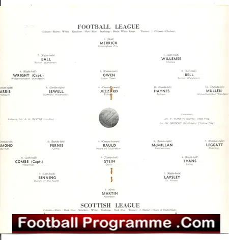 Football League v Scotland League 1954 – at Chelsea