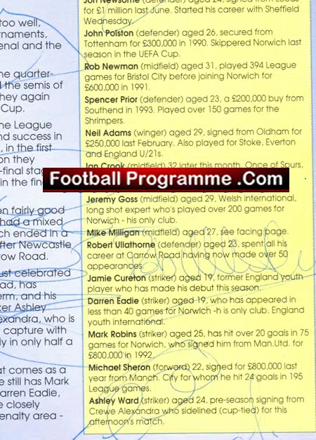 Grimsby Town v Norwich City 1995 – Multi Signed + Goodies