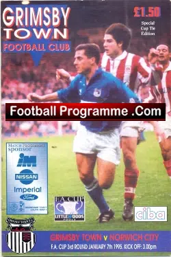 Grimsby Town v Norwich City 1995 - Multi Signed + Goodies - football programme