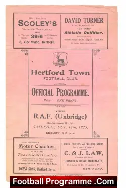 Hertford Town v Royal Air Force RAF Uxbridge 1925