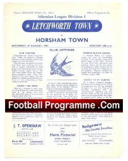 Letchworth Town v Horsham Town 1964 - football programme