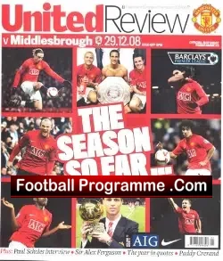 Manchester United v Middlesbrough 2008 - football programme
