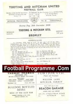 Tooting Mitcham United v Bromley 1958