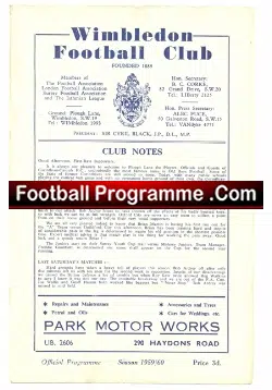 Wimbledon v Corinthian Casuals 1959