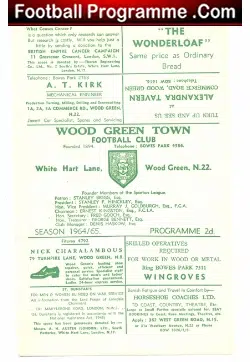 Wood Green v Marlow 1964 – Plus Tables Stats Sheet