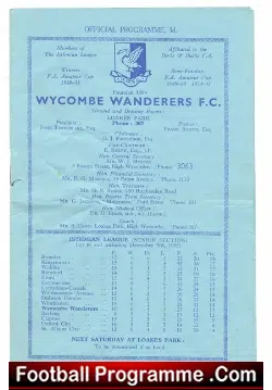 Wycombe Wanderers v St Albans City 1955
