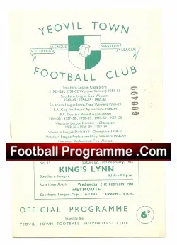 Yeovil Town v Kings Lynn 1962 - football programme