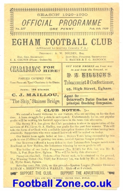 Egham v Lyons Club 1930 – Old 1930s Football Programme