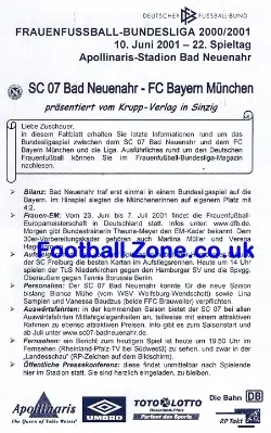 Germany Bayern Munich Ladies Football Programme 2001 Women Frau