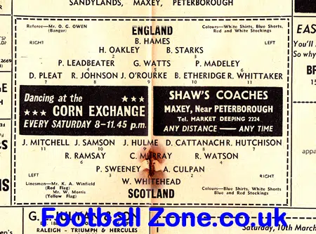 England v Scotland 1962 – at Peterborough United