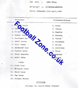 Hajduk Split v Tottenham 1984 - UEFA Cup Team Sheet