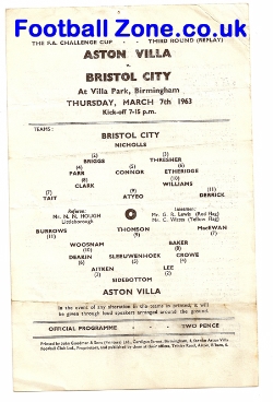 Aston Villa v Bristol City 1963 – FA Cup Replay Match