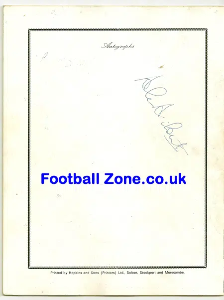 Eddie Hopkinson Testimonial Benefit Bolton Wanderers 1971 SIGNED