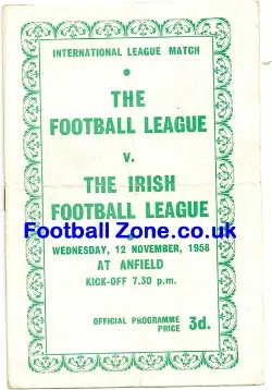 Football League v Irish Football League 1958 – Anfield Liverpool