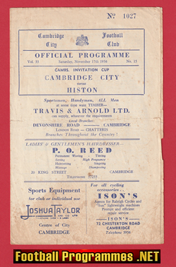 Cambridge City v Histon 1956 – Invitation Cup