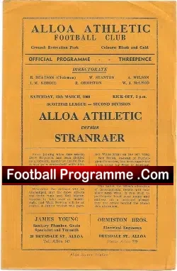 Alloa Athletic v Stranraer 1960 - football programme