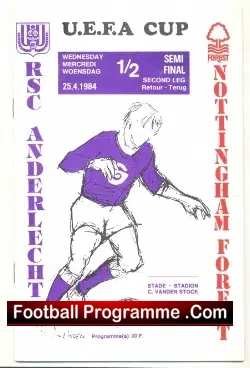 Anderlecht v Nottingham Forest 1984 - UEFA Cup Semi Final - football programme