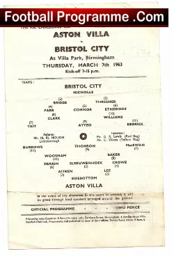 Aston Villa v Bristol City 1963 – FA Cup Replay Match