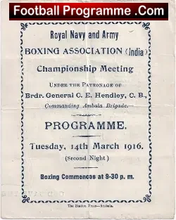 Boxing - Royal Navy Army Boxing Championship Meeting India 1916 - boxing programme