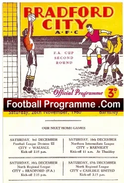 Bradford City v Barnsley 1960 - football programme