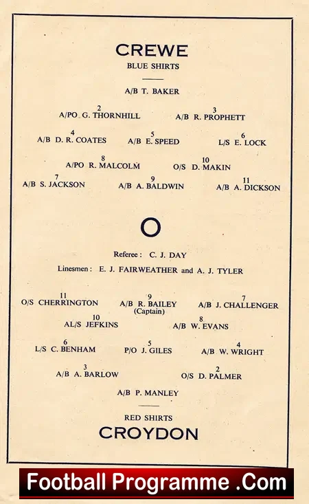 Crewe v Croydon 1949 – Cup Final Sea Cadets – Hitichin Town