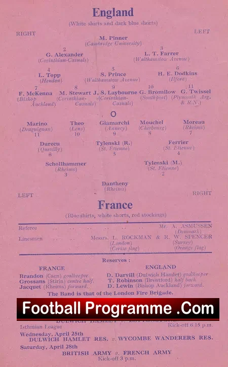 England v France 1956 – Amateur International at Dulwich